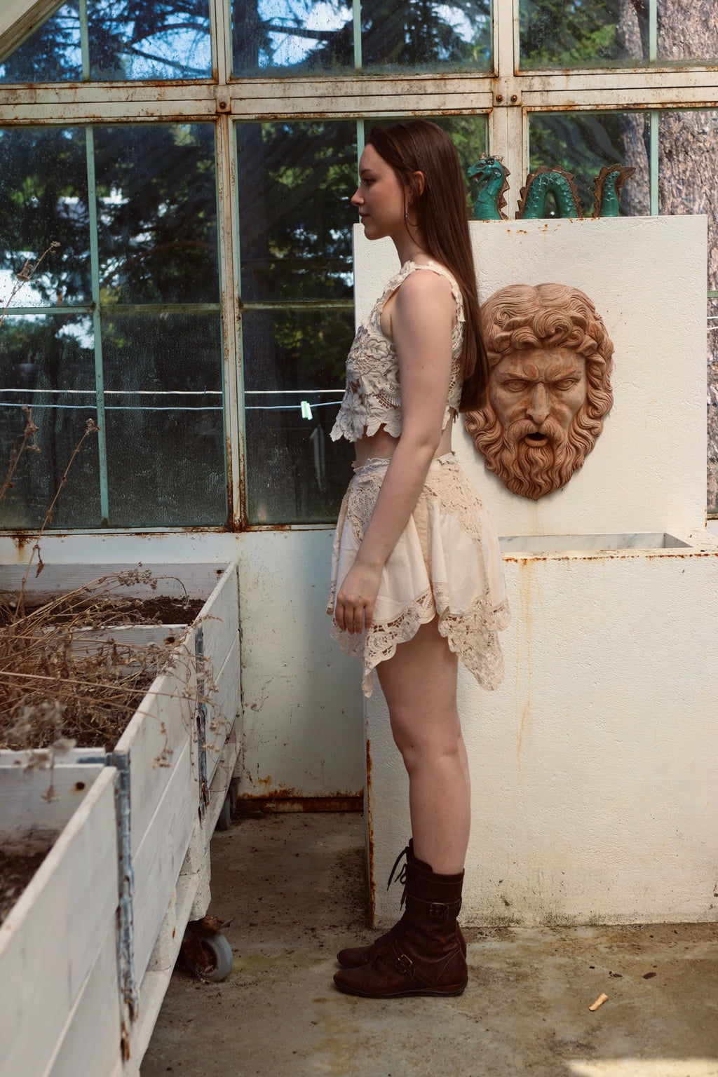 Beige Cropped Flower Top