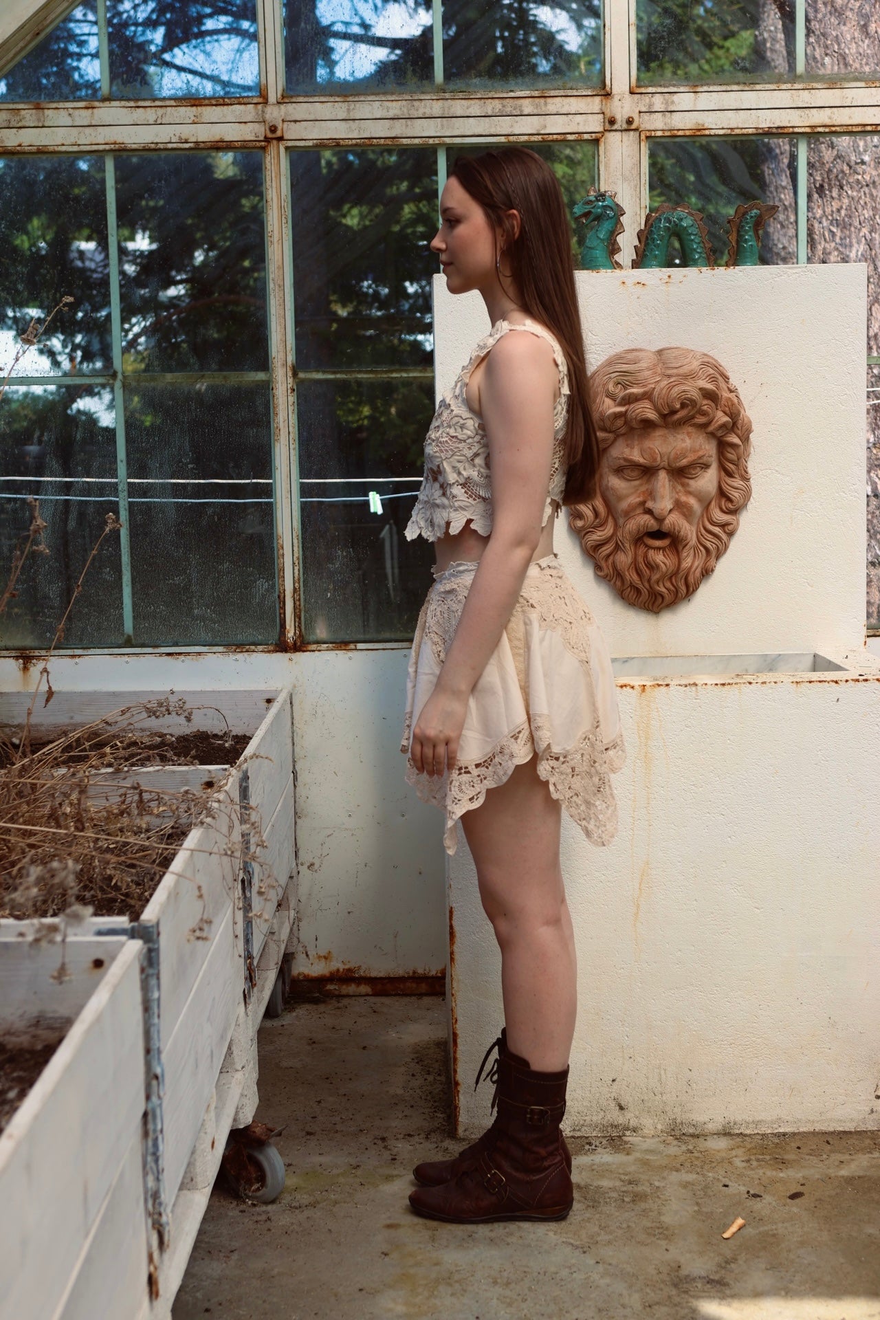 Beige Cropped Flower Top