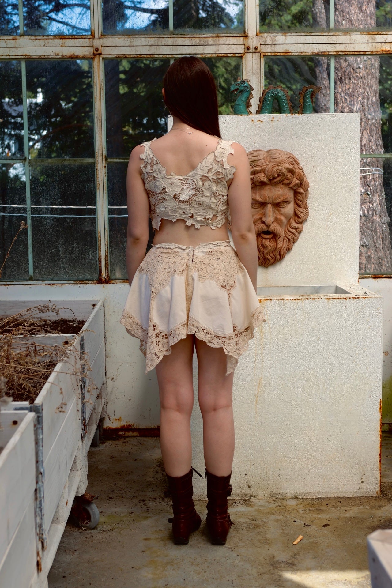Beige Cropped Flower Top