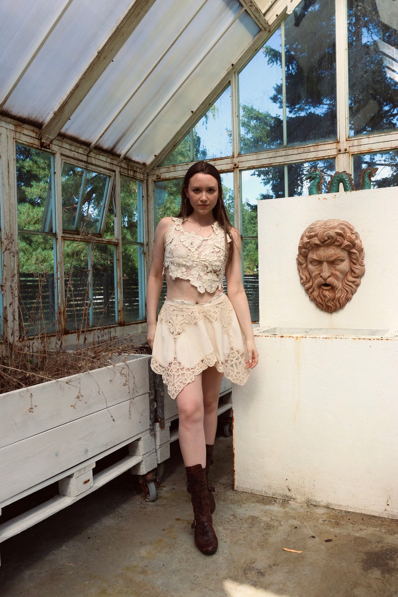 Beige Cropped Flower Top