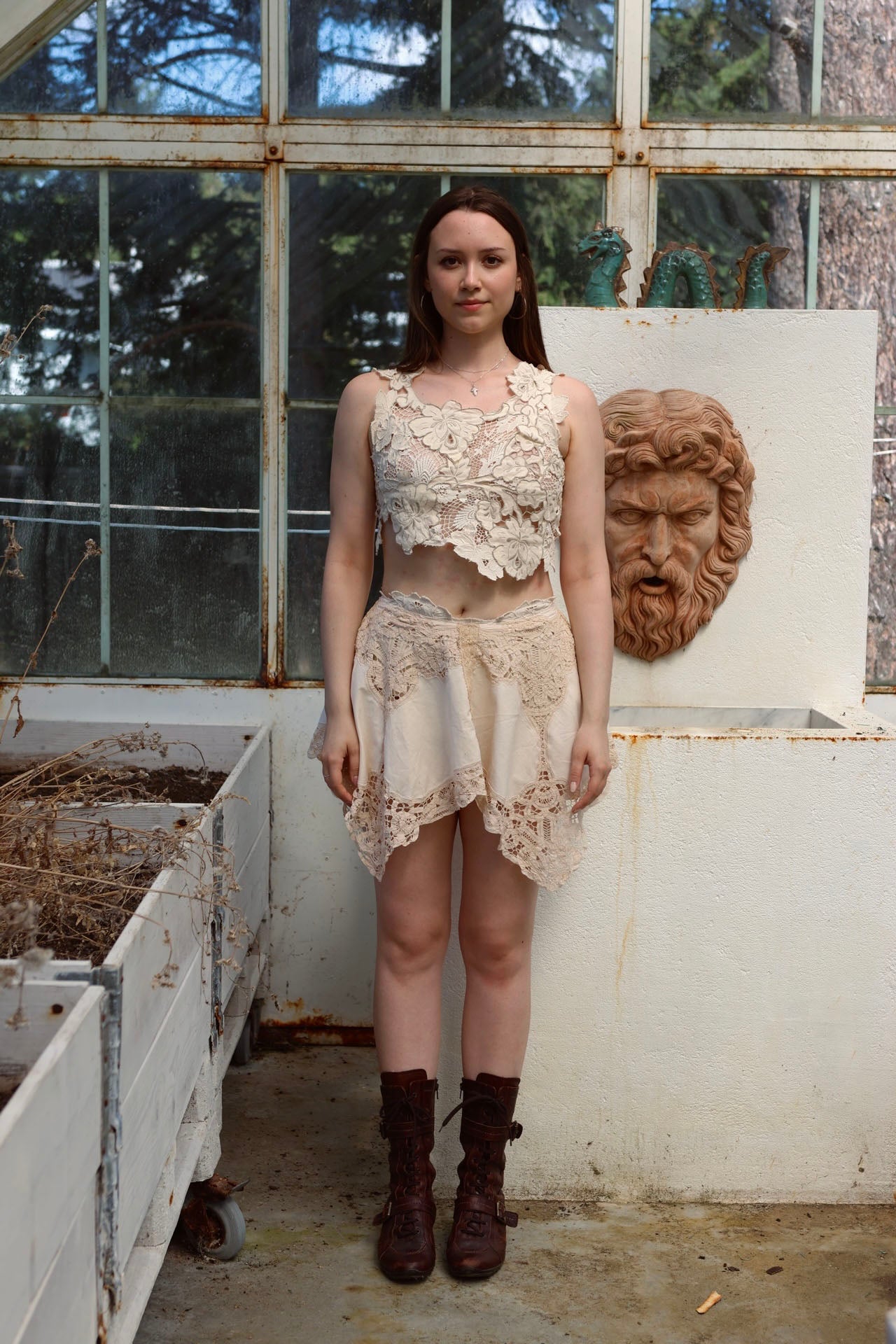 Beige Cropped Flower Top